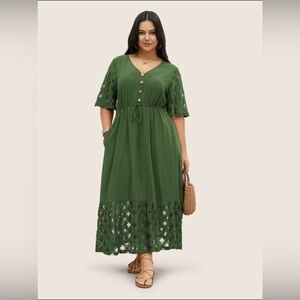 Bloomchic crochet lace button detail maxi dress with pockets